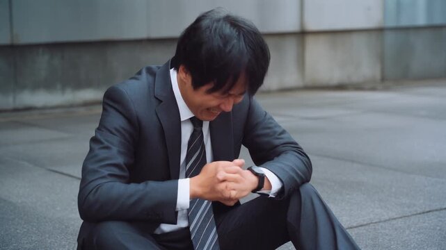 ショックを受けて絶望しているスーツの20代男性