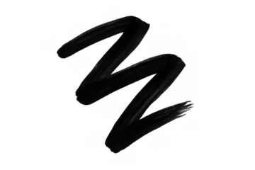 Black zigzag brushstroke creating an abstract mark, grunge paint splash, z letter symbol, transparent background