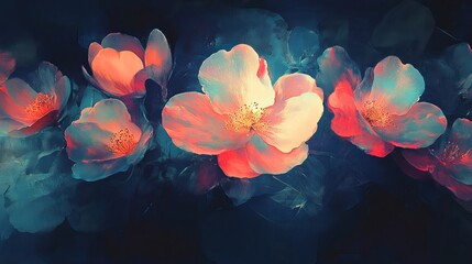 Beautiful vintage abstract flowers digital painting with vibrant colorful floral background