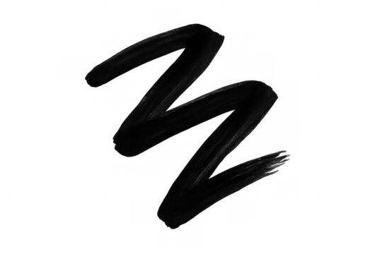 Black zigzag brushstroke creating an abstract mark, grunge paint splash, z letter symbol, transparent background