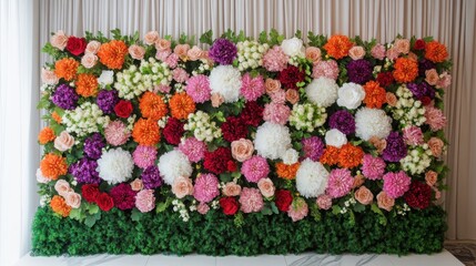 Floral display in a vibrant medley of colors against a neutral backdrop