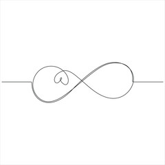 Continuous one line drawing of infinity symbol loop mobius icon and endless forever love concept vector illustration