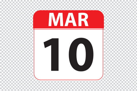 March 10 dates calendar icon.  simple and modern calendar icon on white background.
