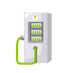 Electric charging station icon, electric vehicle charging station vector illustration, electric car recharge symbol, green energy power concept, convenient and sustainable EV charging solution.