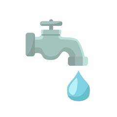Water tap icon, water clip art, faucet water flat vector illustration, clean water conservation symbol, faucet with falling water drop, faucet clip art
