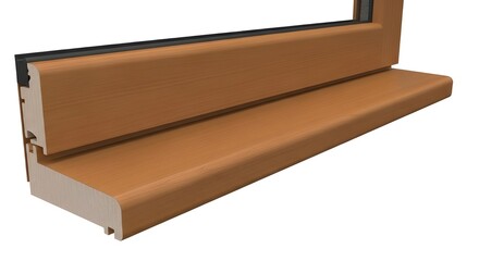 Title: 3D Rendering of Wooden Window Frame with Black Trim and Wood Grain Texture