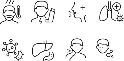 Icons depicting symptoms and causes of illness