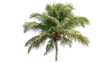 Obraz premium A tall palm tree stands prominently with its vibrant green fronds extending outward. The clear background highlights the tree's details in bright sunlight, showcasing its natural beauty.