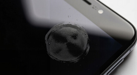Circular fingerprint smudge on smartphone screen close-up