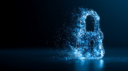 Cybersecurity lock glowing with data points representing information protection and digital safety online, offering modern technology and encryption