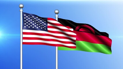 United States and Madagascar Flag Waving on Pole Seamless Loop