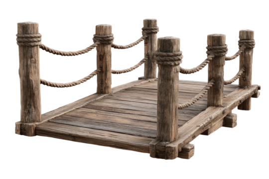 Wooden dock bridge with rope railing - Powered by Adobe