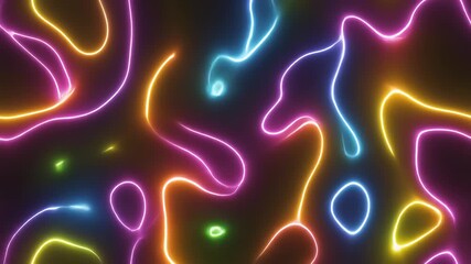 A digital abstract image showcasing a chaotic yet harmonious pattern of flowing, colorful neon light trails against a stark black background. - Powered by Adobe