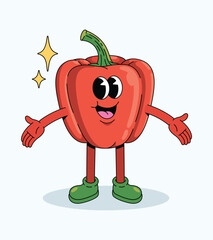 bell pepper character groovy cartoon illustration