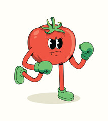 tomato boxer character groovy cartoon illustration