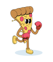 pizza boxer character groovy cartoon illustration