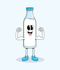 milk bottle strong character groovy cartoon illustration