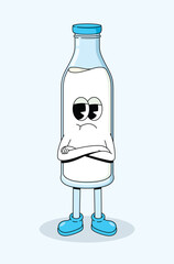 milk bottle crossed arms character groovy cartoon illustration