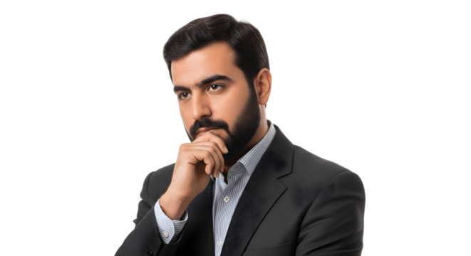 Thoughtful Businessman in a Suit Pondering Deeply.