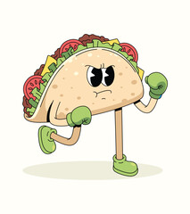 taco boxer groovy cartoon illustration