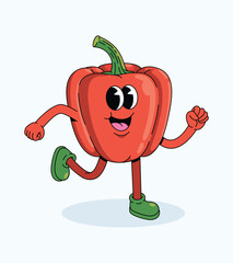 bell pepper run character groovy cartoon illustration