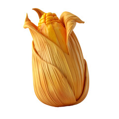 Single ear of corn with husks isolated on white background.