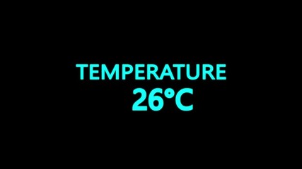Temperature Counting Animation from 0°C to 26°C. Rising temperature number from 0 to 26. temperature progress animation showing celsius degrees