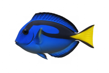 Blue tang fish swimming, showing bright tropical colors, vibrant marine wildlife, isolated on transparent background