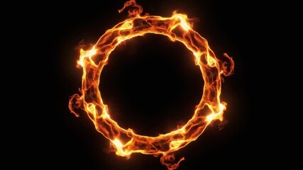 Vibrant fiery ring creating an energetic, abstract glowing circle effect against a dark backdrop, symbolizing powerful transformation and dynamic energy flow