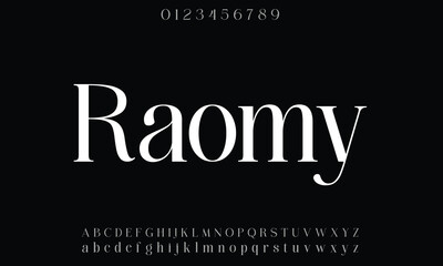 Rallomy Regular vector font alphabet with numbers