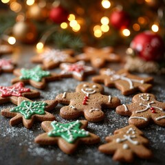 Gingerbread cookie assortment food photography in warm neutrals celebrating holiday baking