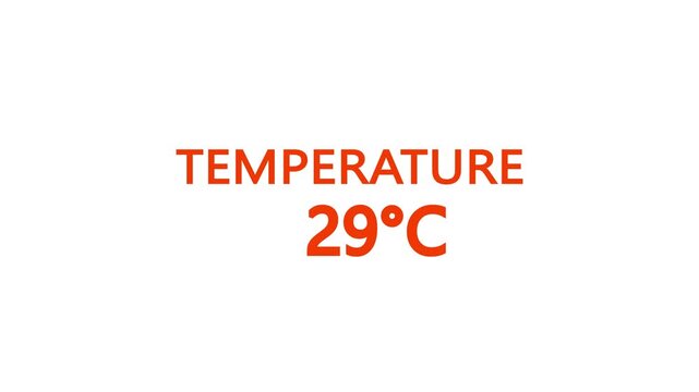 Temperature Counting Animation from 0&deg;C to 32&deg;C. Rising temperature number from 0 to 32. temperature progress animation showing celsius degrees