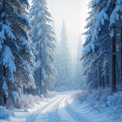 Winter forest path photography in soft neutral tones representing tranquil nature scenery 