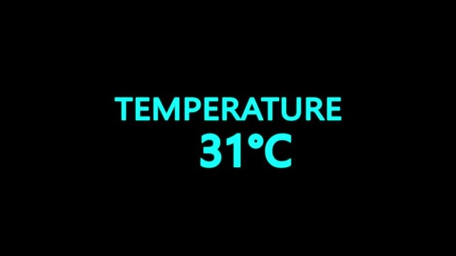 Temperature Counting Animation from 0&deg;C to 34&deg;C. Rising temperature number from 0 to 34. temperature progress animation showing celsius degrees