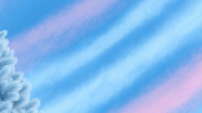 Winter Christmas Illustration with White Pine Branches and Pastel Blue Pink Sky, Ideal for Wallpaper, Poster, Banner and Festive Decoration Design