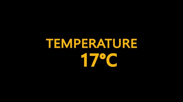 Temperature Counting Animation from 0&deg;C to 17&deg;C. Rising temperature number from 0 to 17. temperature progress animation showing celsius degrees