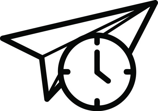 Paper plane with clock isolated on transparent background for timely delivery