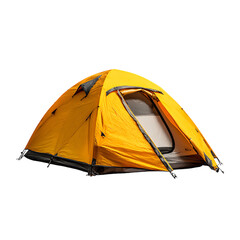 Bright yellow camping tent set against