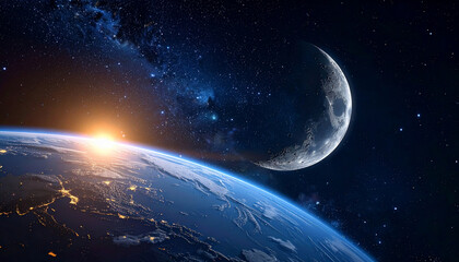 Obraz premium Earth, Moon, and Stars in Space