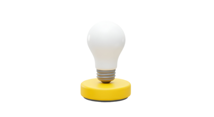 White light bulb standing on a yellow circular base.