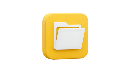 3D render of a yellow square folder icon with a white file inside.