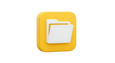 3D render of a yellow square folder icon with a white file inside.