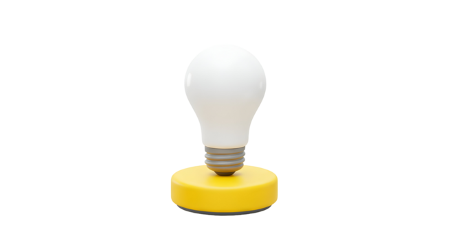 White light bulb standing on a yellow circular base.