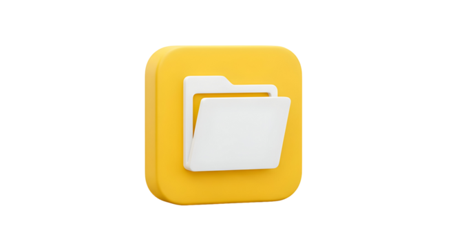3D render of a yellow square folder icon with a white file inside.