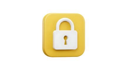 3D rendered white padlock icon on a yellow square background 1.