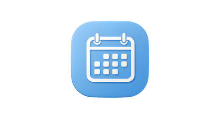 Blue calendar icon with white outline on a white background.