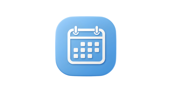 Blue calendar icon with white outline on a white background.