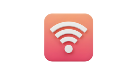 Vibrant 3D WiFi icon on a gradient background.