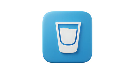 Blue Square Icon with White Glass Symbol for Water or Drink.