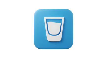 Blue Square Icon with White Glass Symbol for Water or Drink.